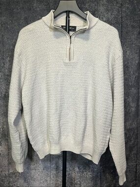 St. Croix Men's Half-Zip Sweater in Light Cream